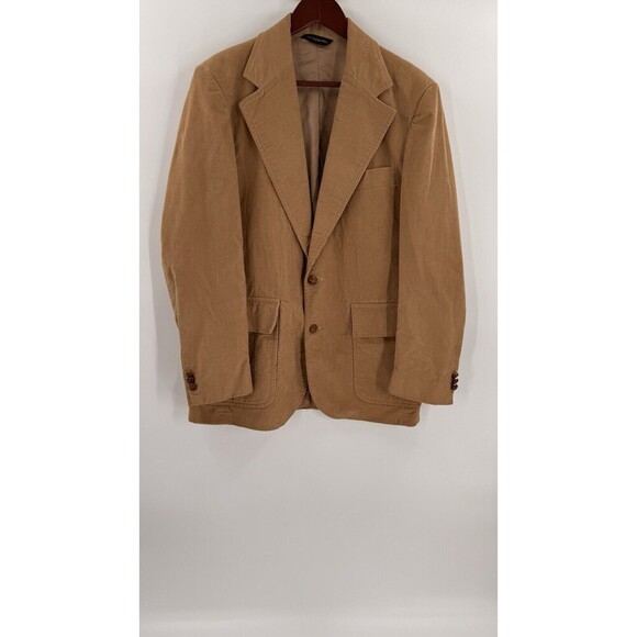 Vintage 70s Farah Corduroy Tan Blazer and Vest Leather Buttons See Measurements - Picture 9 of 16
